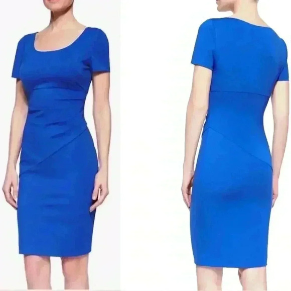 DIANE VON FURSTENBERG DVF Bevina Dress Blue Pencil Sheath Ruched $348 Size 8 - Picture 1 of 13